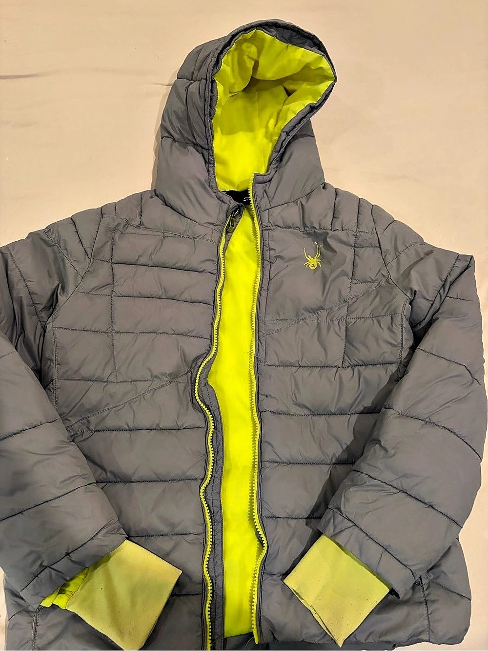 Spyder Kids Gray & Yellow Hooded Puffer